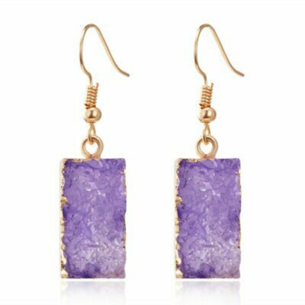 Natural Stone Rectangular Resin Earrings - Picture 2 of 4
